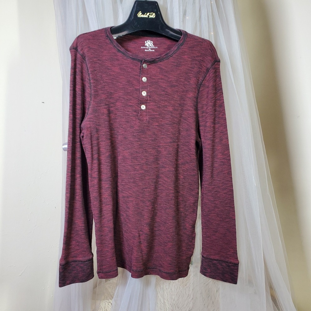 Rock Republic Ribbed Y2K Henley Red XL Long Sleeve Lightweight Retro 90s Grunge‎